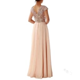 Women Banquet Long Dresses Spring Summer Deep V-Neck Luxury Sequins Slim Fit Chiffon Panels Elegant Party Evening