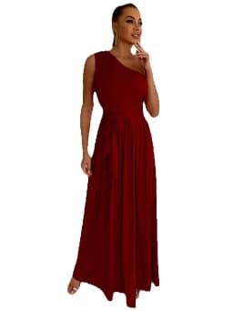 Solid Color One Shoulder Lace Up High Split Long Formal Evening Prom Dress