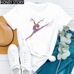 Gymnastics Ballerina Dancer T Shirt Watercolor Gymnastic Ballet Dancer Print T-shirt Women Graphic Tshirts Aesthetic Clothes
