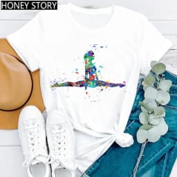 Gymnastics Ballerina Dancer T Shirt Watercolor Gymnastic Ballet Dancer Print T-shirt Women Graphic Tshirts Aesthetic Clothes
