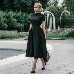 2025 Women Elegant Black Dress Half High Collar High Waist A-Line Dresses Slim Fit Dress Office Lady Female Solid Vestidos