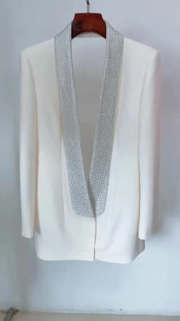 Newest 2026 Designer Long Blazer Women's Stylish Backless Diamonds Beaded Shawl Collar Long Blazer