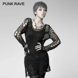 PUNK RAVE Women's Punk Broken Pullover Striped Sweater Gothic Visual Kei Fashion Daily Loose Tops Women Clothing