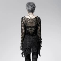 PUNK RAVE Women's Punk Broken Pullover Striped Sweater Gothic Visual Kei Fashion Daily Loose Tops Women Clothing