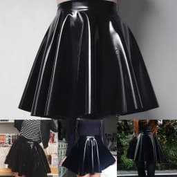 Fashion Women's Shinny Wet Look PVC Leather Pleated Skirt Solid Black A Line Party Clubwear Dance Mini Skirts Clothing