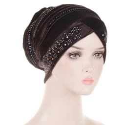 Glitter Diamonds Pleated Turban Cap Women Soft Velvet Head Wraps Caps Muslim Headscarf Bonnet Female Beanie Pullover Cap