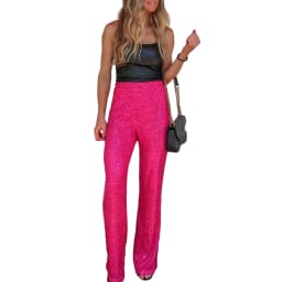 Newest Women's Sequin Casual Pants Wide Leg Pants Shiny Loose Casual Stretch High Waisted Pants for Work Office Streetwear