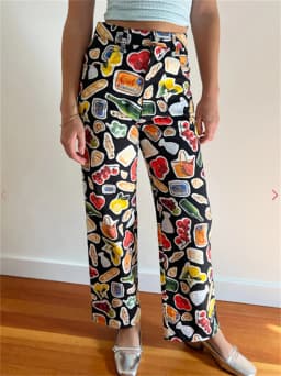 Women Y2k Fruit Print Jeans Pants Graphic Print High Neck Straight Leg Denim Pants Aesthetic Jeans Summer Streetwear