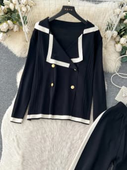 Autumn Winter Casual Two Pieces Suits Long Sleeve Knitted Cardigan Sweater+Elastic Waist Wide Leg Pant Female Loose Knitwear Set