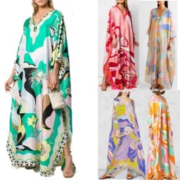 Women's Murah Kaftan Batik Cover Up Loose V-neck bohemian dress plus size Beach Dress Print Floral Maxi Dress