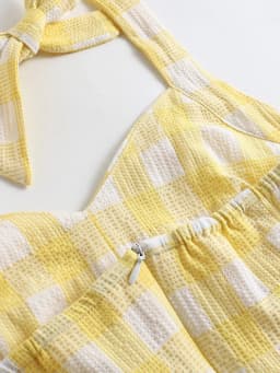 Tonval Vacation Women's Summer Dress 2025 Sexy Backless Party Halter Neck Yellow Plaid 50s Vintage High Waist Swing Dresses