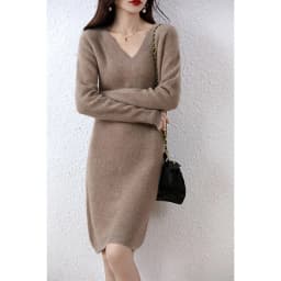 Womens Elegant Cashmere Sweater Dresses 100% Merino Wool Sexy V-Neck Casual Knitted Skirt Fall Winter Ladies Black Dress Clothes