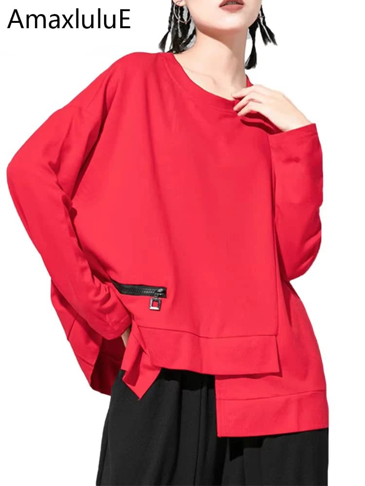 Amax luluE 2025 Spring Korean Women Fashion Tops Loose Tee Shirts Ladies Classic Vintage Casual O Neck Solid Punk Cotton Clothes