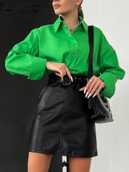 Women's Shirt Beautiful Cotton Oversized Candy Colors Shirts & Blouses Long SleevesSolid Green Blouses for Women Fashion 2026