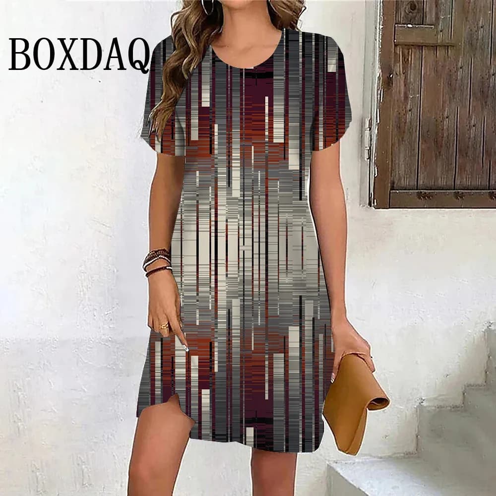 Vintage Women‘S Dress 3D Print Fashion Woman Clothing New Casual Loose Dress Summer Plus Size Female Elegant Short Sleeve Dress