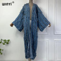 WINYI New Faashion Coat for Women New 2023 Loose Overcoat Autumn Hollow Denim Long Down Coat Swimsuit Cover Up Winter Kimono