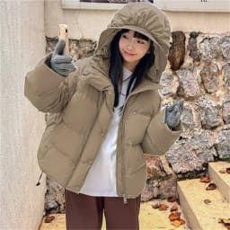 Solid Color Down Cotton Jacket Women Autumn Winter Hooded Puffer Coat Padded Warm Parkas High Street Outerwear Rose Black