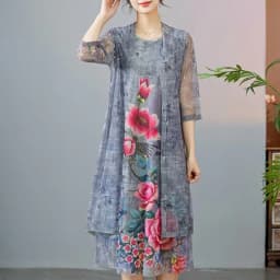 Women Chiffon Dress Set Summer 2 Piece Set Fashion Sunscreen Cardigan Jacket Mother Elegant Lace Dress Suit Noble Femme 4XL