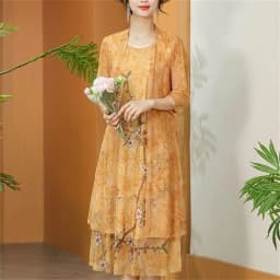Women Chiffon Dress Set Summer 2 Piece Set Fashion Sunscreen Cardigan Jacket Mother Elegant Lace Dress Suit Noble Femme 4XL