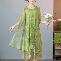 Women Chiffon Dress Set Summer 2 Piece Set Fashion Sunscreen Cardigan Jacket Mother Elegant Lace Dress Suit Noble Femme 4XL