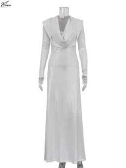 Oymimi Elegant Blue Knitting Women's Dress Fashion Hooded Collar Slim Long Sleeve Dress Casual Solid Floor-Length Dresses Female