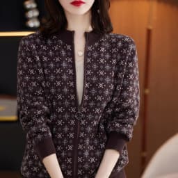 Autumn Winter Women 100% Cotton Color Block Jacquard Sweater O-neck Cardigan Top New Outerwear Knit Zipper Warm Jacket