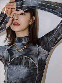 CHEERART Tie Dye Grey Black Turtleneck Woman Tshirts Bodycon Long Sleeve Top Women Fall Fashion Tee Shirt Femme Clothing