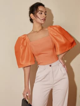 AEL-Square Neck Puff Sleeve Blouse for Women, Casual Top, Slim Fit Shirt, Elegant and Comfortable, Women's Fashion, Trendy