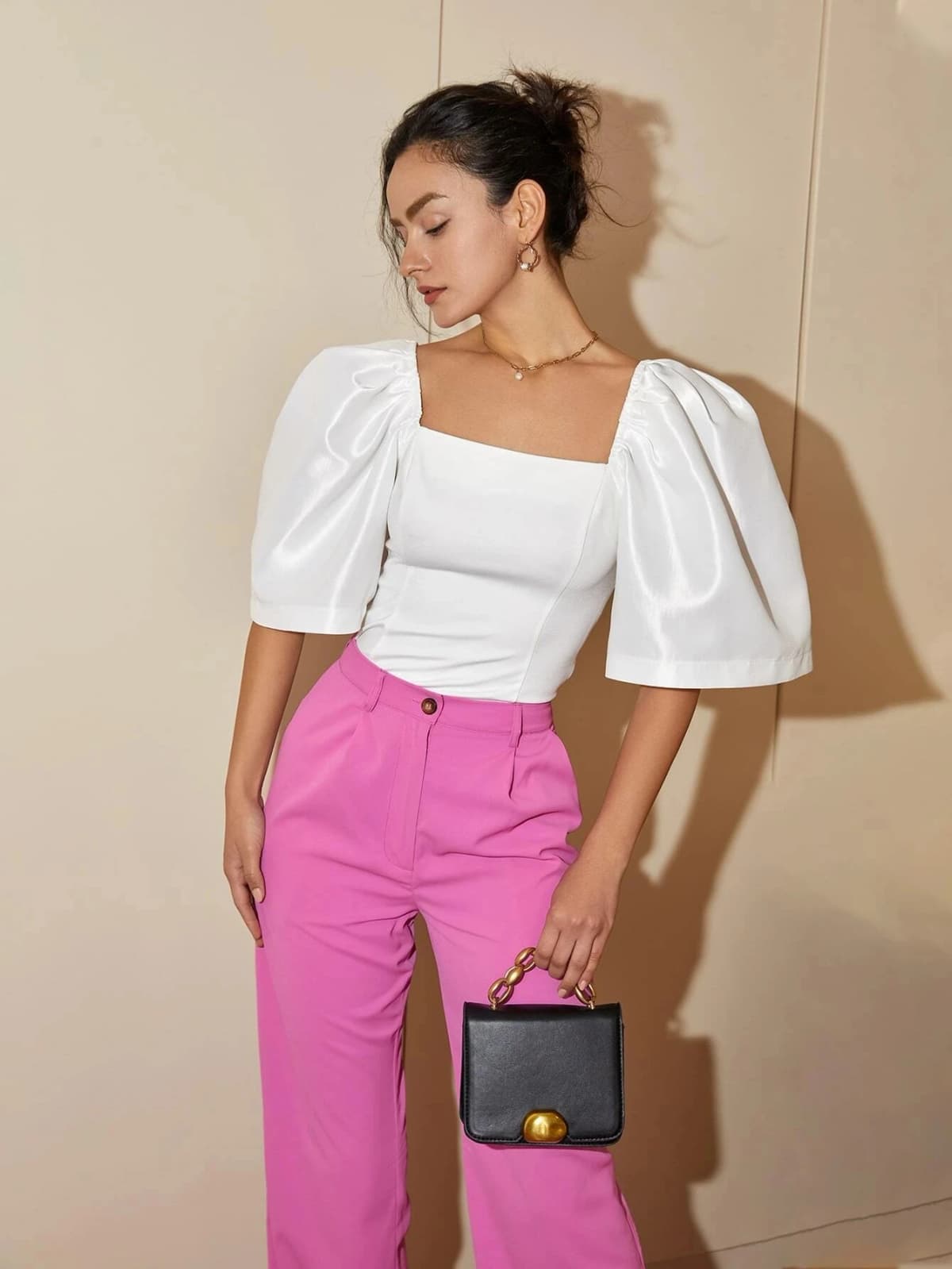 AEL-Square Neck Puff Sleeve Blouse for Women, Casual Top, Slim Fit Shirt, Elegant and Comfortable, Women's Fashion, Trendy