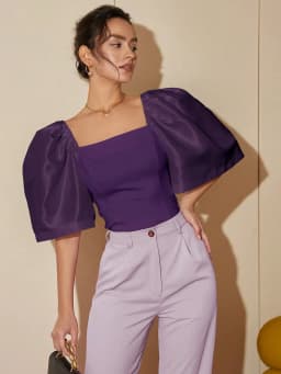 AEL-Square Neck Puff Sleeve Blouse for Women, Casual Top, Slim Fit Shirt, Elegant and Comfortable, Women's Fashion, Trendy