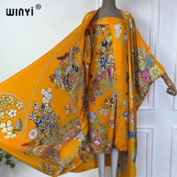 WINYI new summer cardigan beach Long dress two-piece suit for women Bohemian Print maxi Dress Women Floor Length vacation kimono