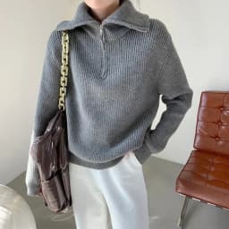 Winter Women's Turtleneck Knitted Fashion Zippers Sweaters Oversized Solid Gray Black Casual Long Sleeve Pullovers for Women