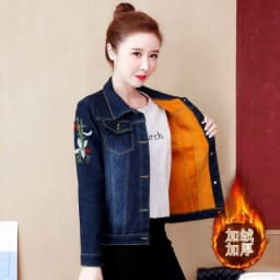 2023 Autumn Winter Fleece Denim Jacket Women Big Fur Collar Short Coat Thicken Velvet Liner Warm Tops Lady Jean Coat Outerwear