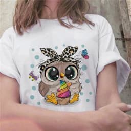 Summer Cute Owl Animal Fashion Cute Casual Couple Short Sleeve T-shirt Women oversized t shirt aesthetic tops