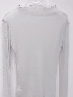 Sexy Women T Shirt See Through Transparent Mesh Tops Long Sleeve Sheer Slim Female Turtleneck Bright Silk T-Shirt Lace Crop Top