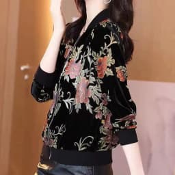 Gold Velvet Jacket Female Autumn Joker Latest Western-style Coat Wearing Clothes Women Korean Loose Printing Cardigan Tide Ins