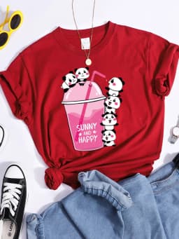 Summer And Happy Kawaii Red Panda T Shirt Women Summer Cool Soft Tees Fashion Casual Crop Top Street Breathable Tshirt Female