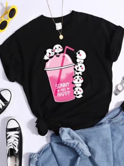 Summer And Happy Kawaii Red Panda T Shirt Women Summer Cool Soft Tees Fashion Casual Crop Top Street Breathable Tshirt Female