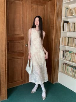 CHEERART Crochet Sleeveless Summer Long Tank Dress For Women 2023 Floral Beige A Line Midi Dress Luxury Designer Party
