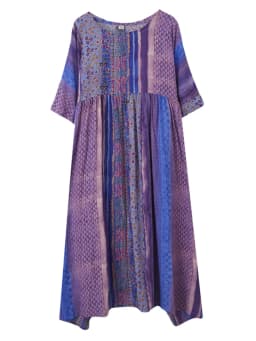 Short Sleeve Cotton Linen Vintage Purple Floral Dresses For Women Casual Loose Long Summer Dress Elegant Fashion Clothing 2025