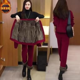 Autumn Winter Women's Corduroy Casual Suit Fashion Add Velvet Short Coat Jacket + Elastic Waist Pants 2 Piece Sets Female Outfit