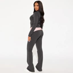 CPSYMYM Casual Two Piece Pants Set for Women Autumn Diamond Patchwork Long Sleeve Tops Contrast Flare Pants Joggers Matching Se