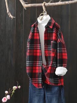 Winter New Women Vintage Oversize Woolen Plaid Shirts Warm Full Sleeve Thick Trun-down Collar Fleece Blouse Casual Outwear T1O90