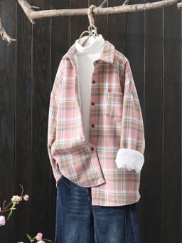 Winter New Women Vintage Oversize Woolen Plaid Shirts Warm Full Sleeve Thick Trun-down Collar Fleece Blouse Casual Outwear T1O90