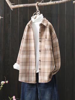 Winter New Women Vintage Oversize Woolen Plaid Shirts Warm Full Sleeve Thick Trun-down Collar Fleece Blouse Casual Outwear T1O90