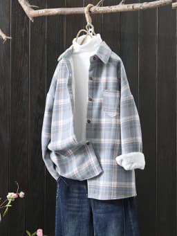 Winter New Women Vintage Oversize Woolen Plaid Shirts Warm Full Sleeve Thick Trun-down Collar Fleece Blouse Casual Outwear T1O90