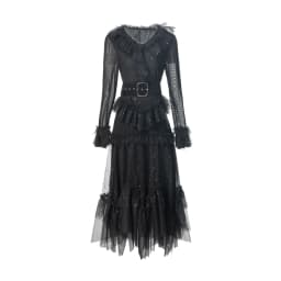 Women's Runway Dresses Sexy V Neck Long Sleeves Ruffles Mesh Elegant Fashion Casual Vestidos Prom