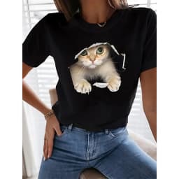 Cute Cat Pattern T Shirt For Women Animal 3D Printed Short Sleeves Summer Fashion Crew Neck Tops Girl Tees Oversized T-Shirts