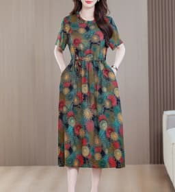 Sundress 2025 Women Dress Summer Bohemian Casual Vintage Short Sleeve Floral Print thin Vestido Female Robe