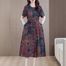 Sundress 2025 Women Dress Summer Bohemian Casual Vintage Short Sleeve Floral Print thin Vestido Female Robe